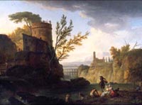 Claude Joseph Vernet (1714-1789). Paysage d'Italie. Soleil couchant. Huile sur toile - 1761