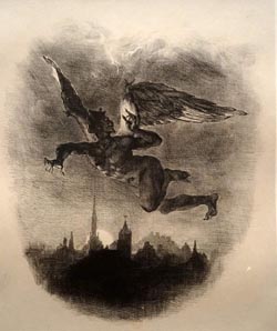 Eugène Delacroix, Méphistophélès dans les airs. Planche de Faust, tragédie de Mr de Gœthe. 1827. Lithographie © BnF